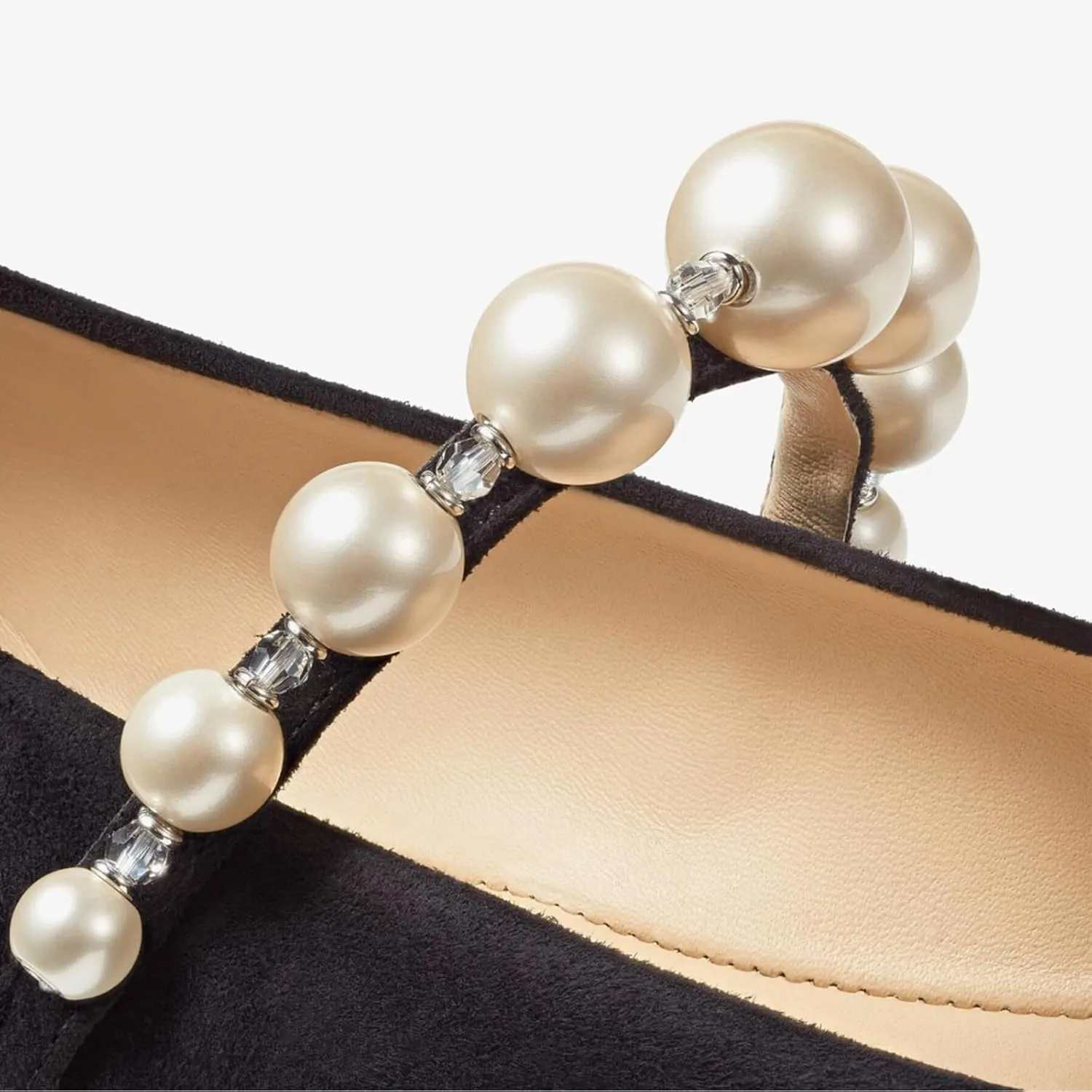 Flats for Women, Black Square Toe Mary Jane Ballet Flats with Pearl Strap, Comfortable Slip On for Wedding, Bride, Party