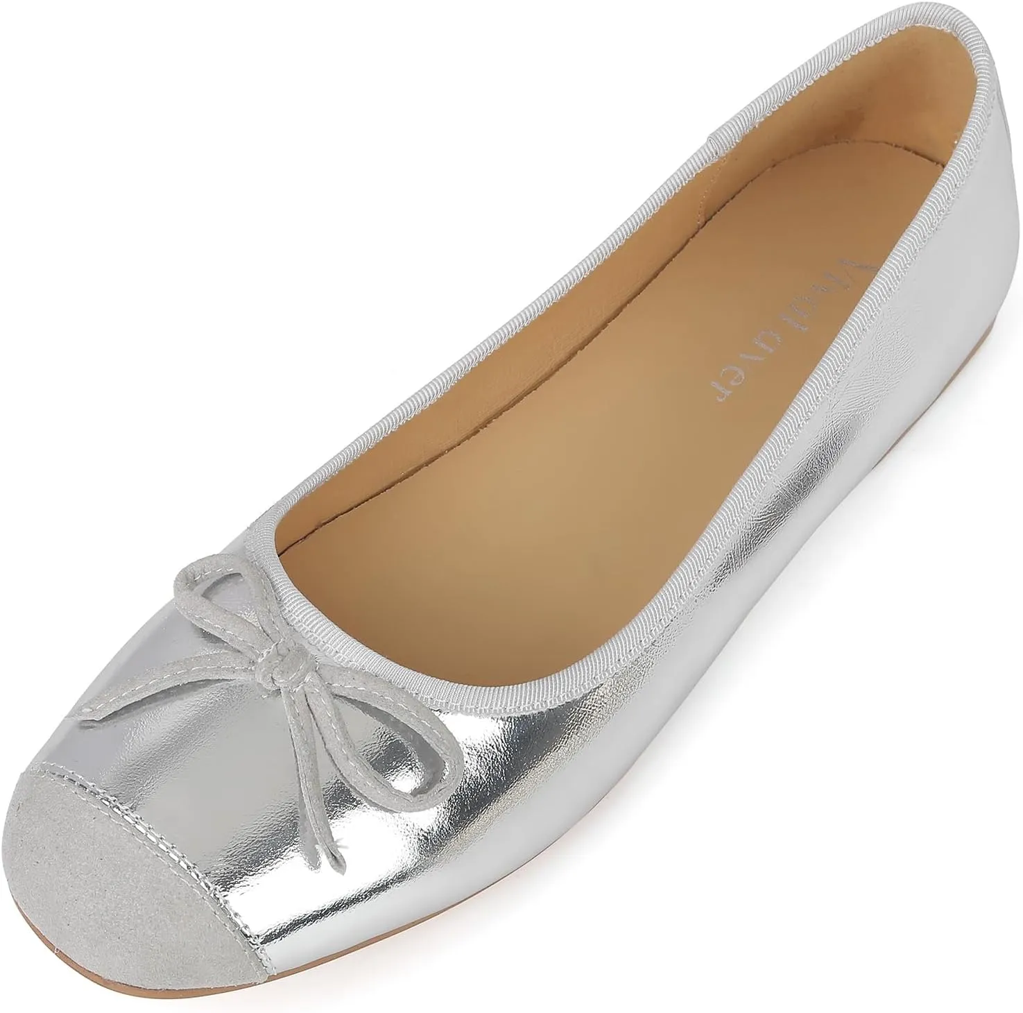 Flats for Women Lambskin Leather Ballet Flats Square Toe Two Tone Bowknot Flats Comfortable Work Dress Shoes