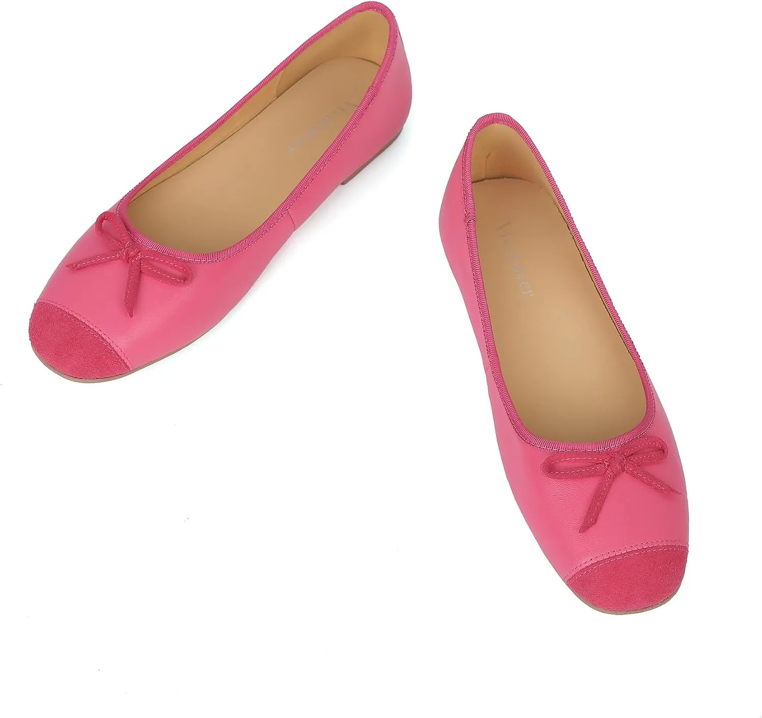 Flats for Women Lambskin Leather Ballet Flats Square Toe Two Tone Bowknot Flats Comfortable Work Dress Shoes