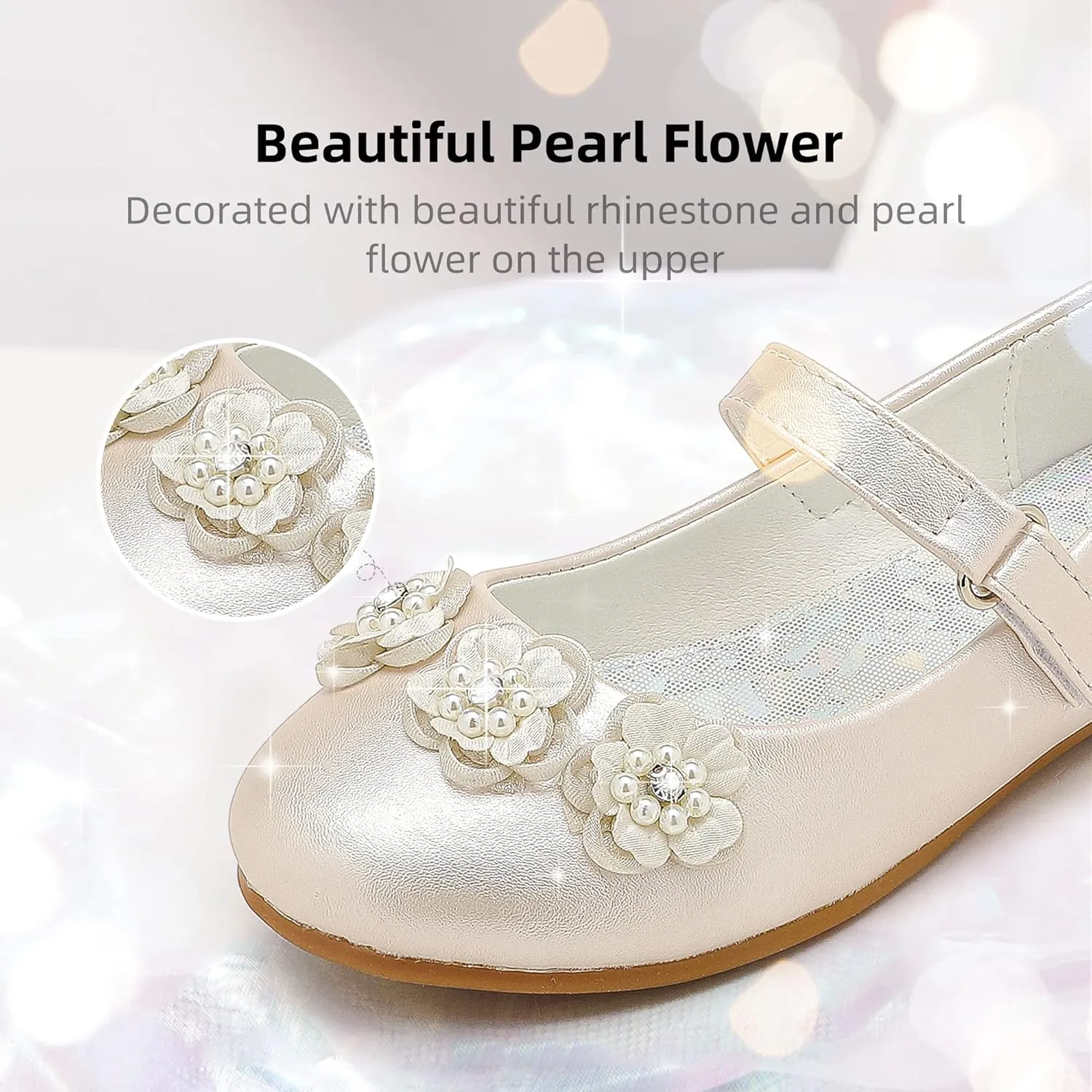 Flower Girl Shoes Dress Shoes Toddler Girls Flats Low Heel Princess Wedding Shoes for Little Big Kids