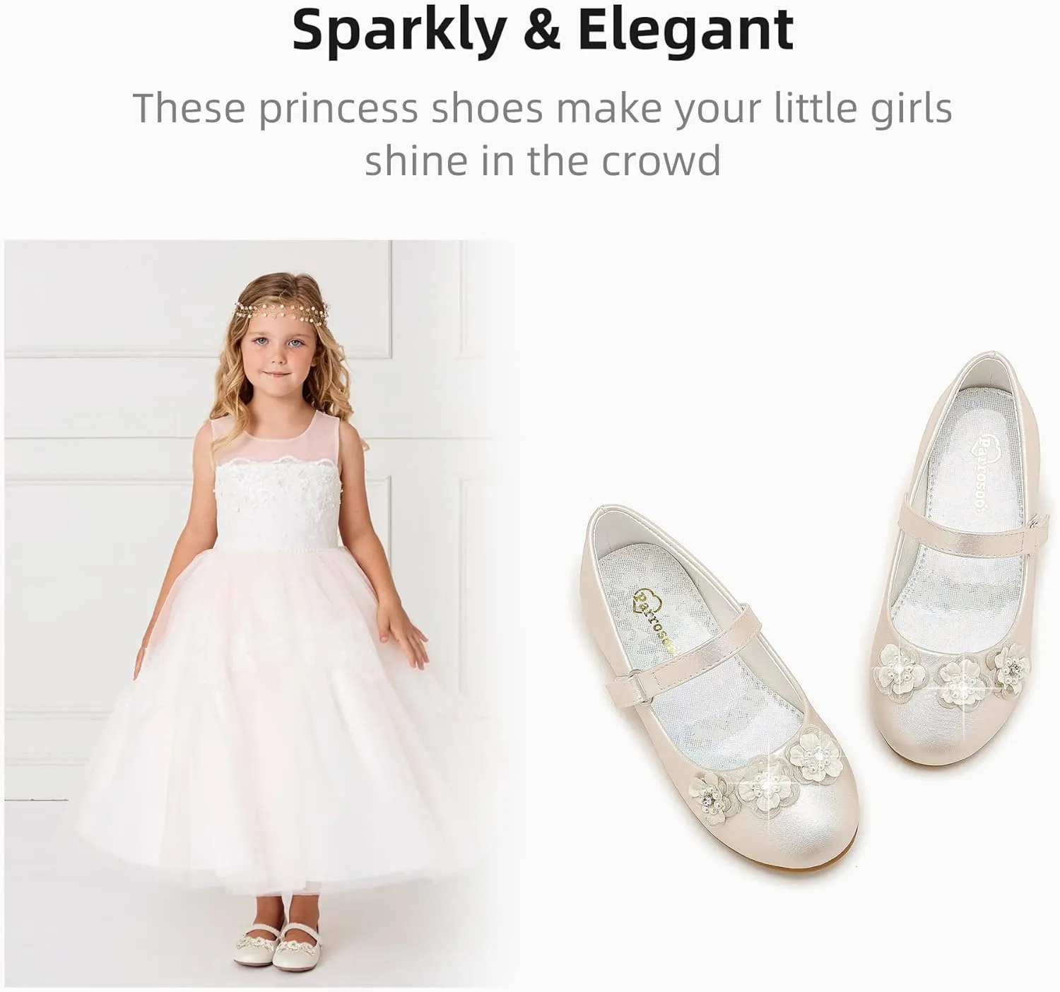 Flower Girl Shoes Dress Shoes Toddler Girls Flats Low Heel Princess Wedding Shoes for Little Big Kids
