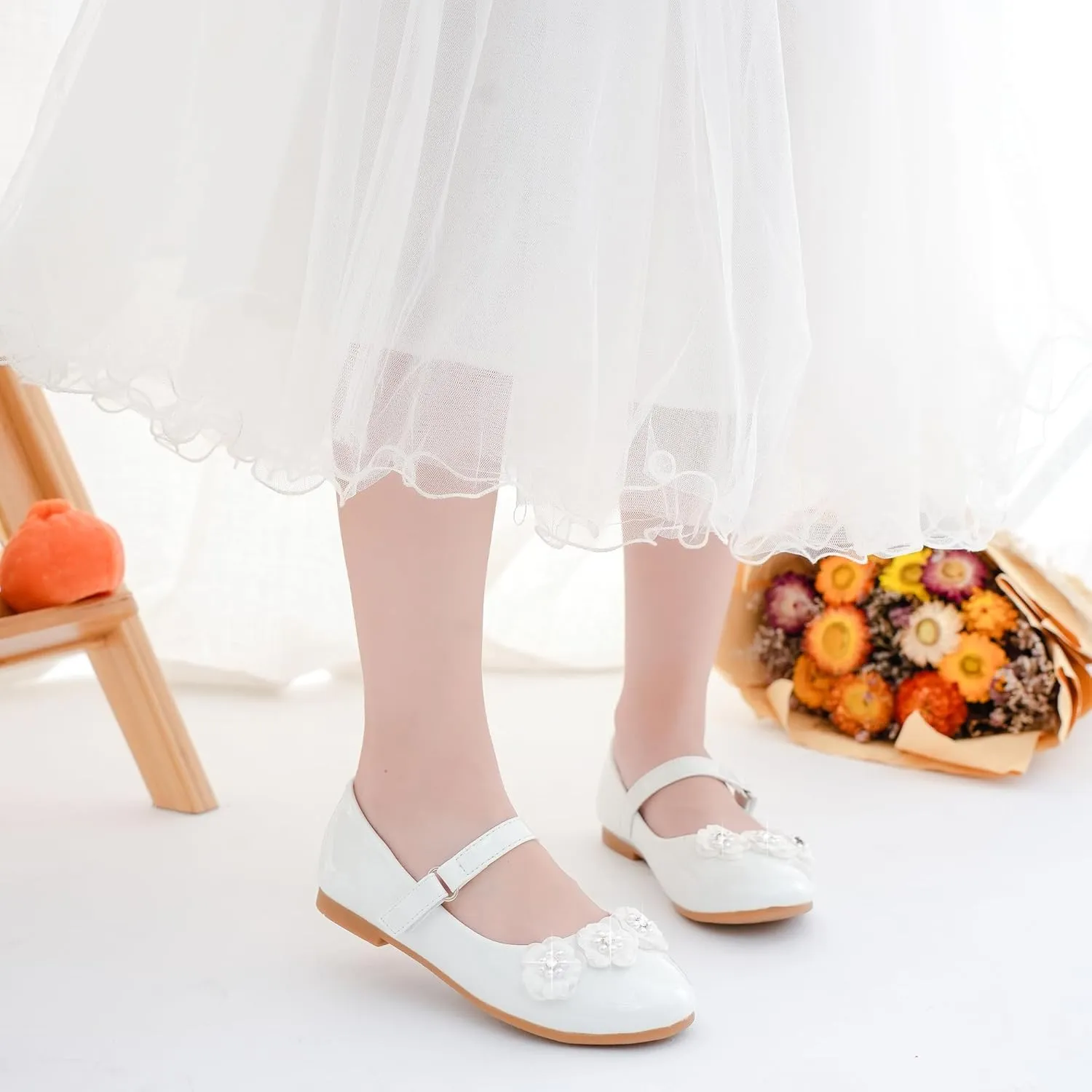 Flower Girl Shoes Dress Shoes Toddler Girls Flats Low Heel Princess Wedding Shoes for Little Big Kids