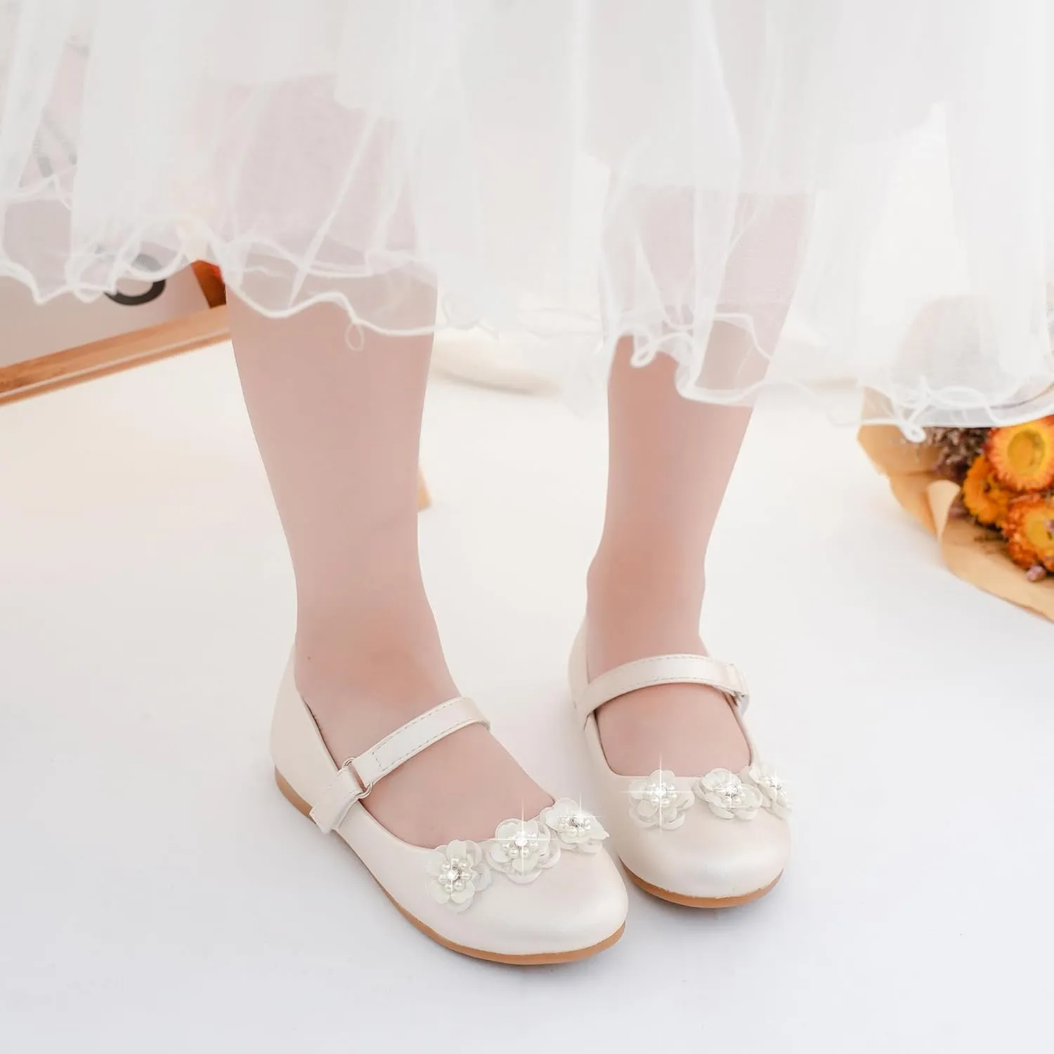 Flower Girl Shoes Dress Shoes Toddler Girls Flats Low Heel Princess Wedding Shoes for Little Big Kids