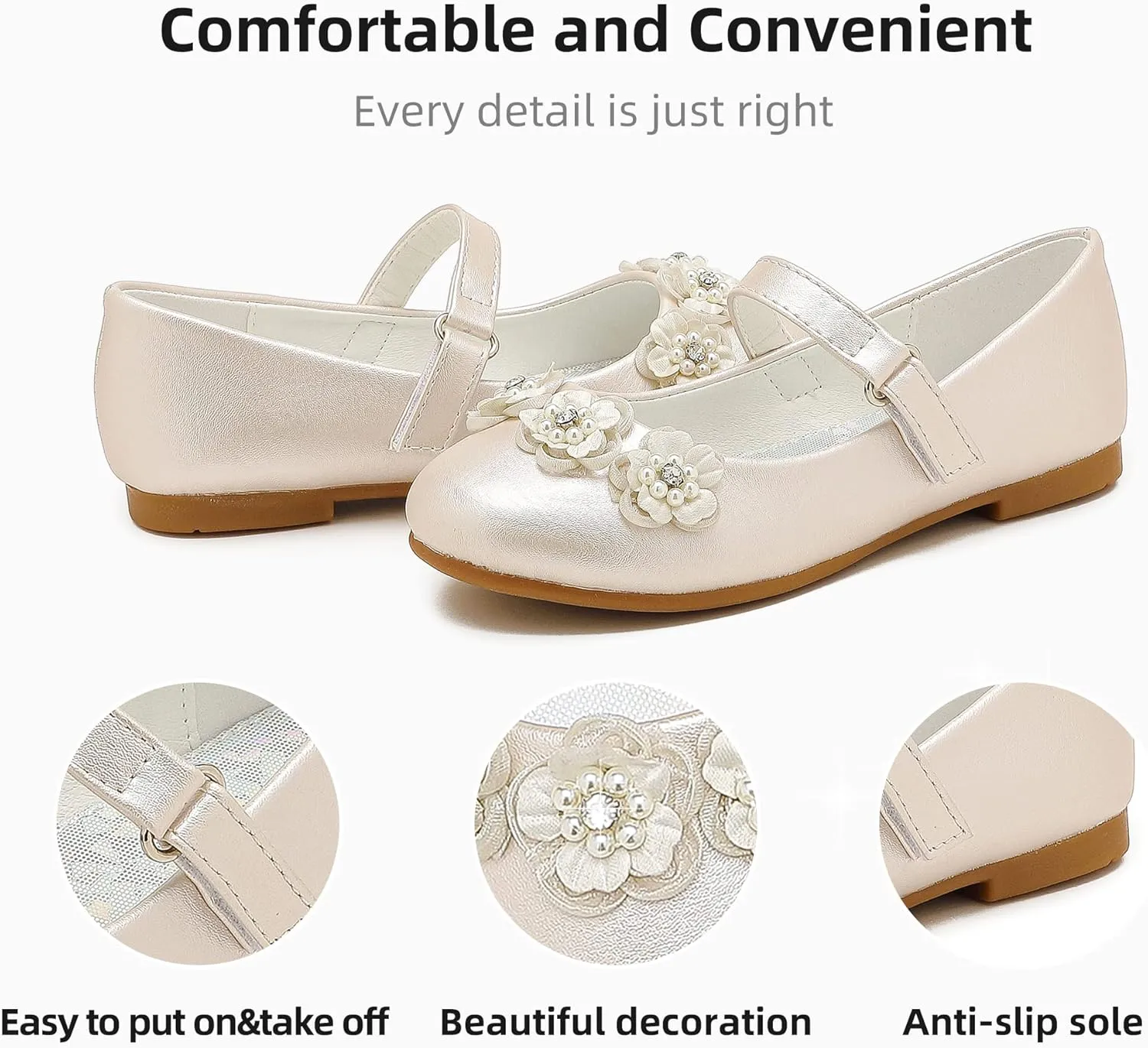 Flower Girl Shoes Dress Shoes Toddler Girls Flats Low Heel Princess Wedding Shoes for Little Big Kids