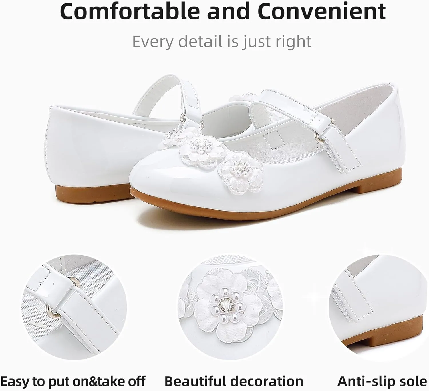 Flower Girl Shoes Dress Shoes Toddler Girls Flats Low Heel Princess Wedding Shoes for Little Big Kids