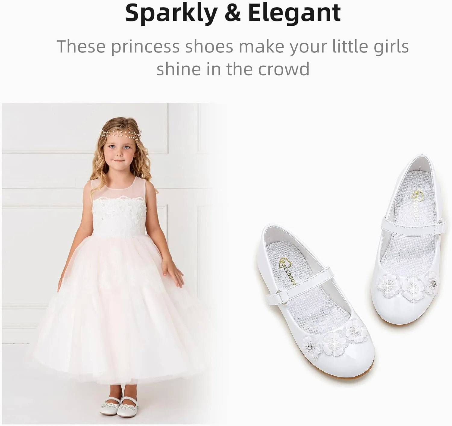 Flower Girl Shoes Dress Shoes Toddler Girls Flats Low Heel Princess Wedding Shoes for Little Big Kids