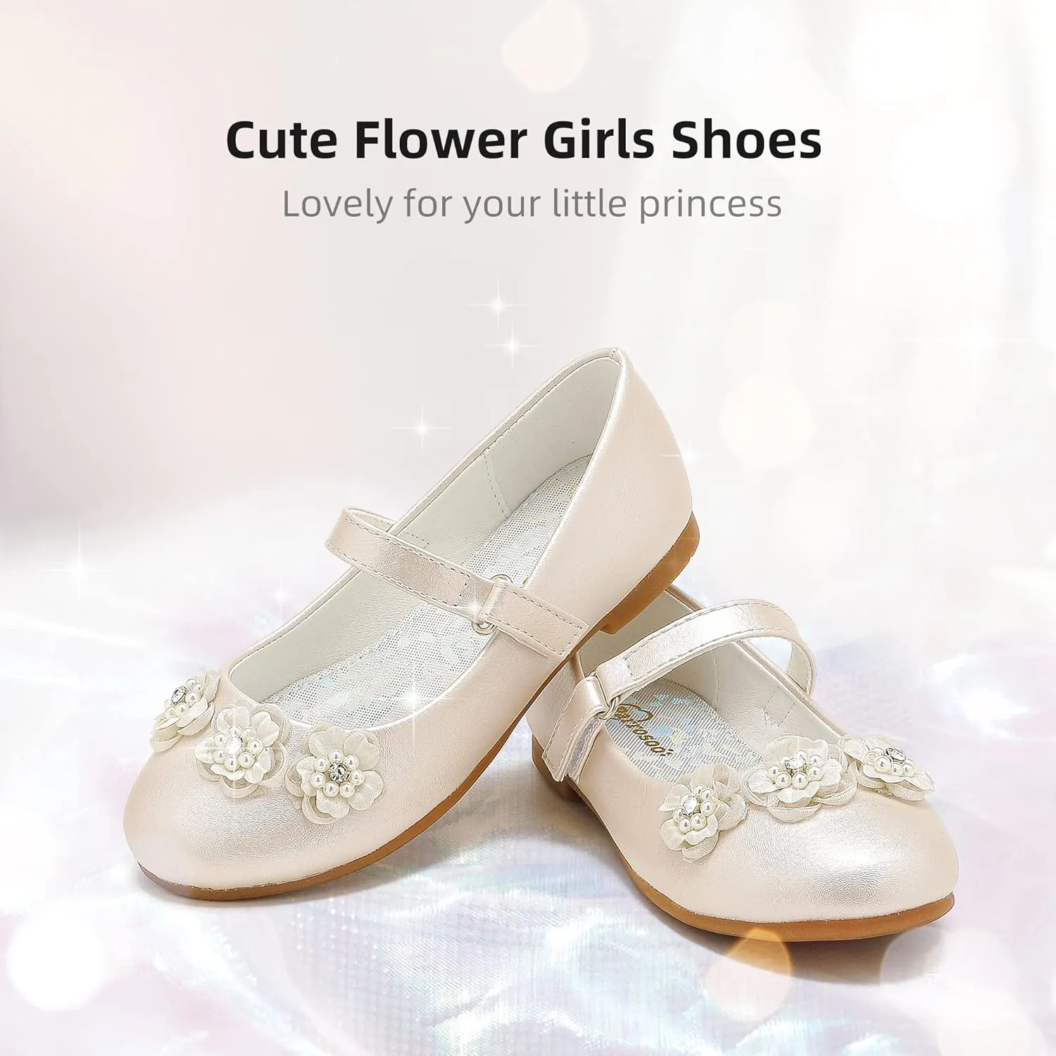 Flower Girl Shoes Dress Shoes Toddler Girls Flats Low Heel Princess Wedding Shoes for Little Big Kids