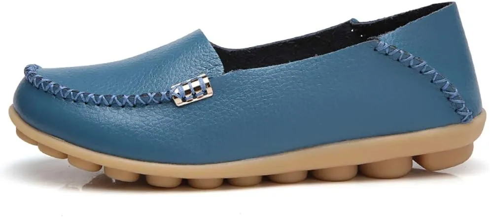 FolHaoth Women's Comfortable Leather Loafers Slip On Flats Casual Round Toe Moccasins Wild Walking Nurse Breathable Driving Fashion Soft Shoes