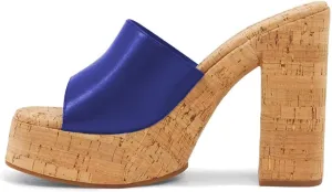 FOWT Cork High Chunky Heel Backless Mules for Women, Platform Open Toe Sandals for Dress, Slip on Block Heels Shoes for Summer Vacation Shopping Casual Jeans Size 4-16 US
