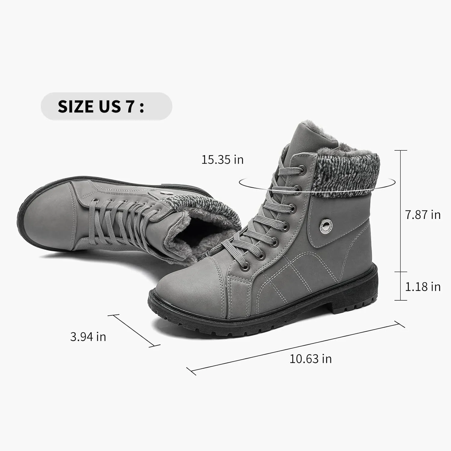 FRACORA Women's PU Leather Combat Boots Warm Fur Lined Black Ankle Booties Side Zipper White Boots Non-slip Winter Boots