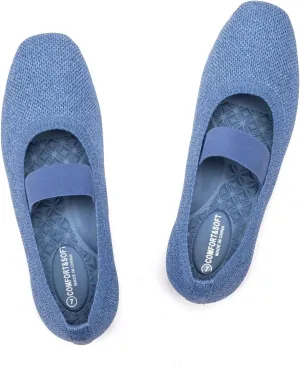 Frank Mully Women's Ballet Flats Slip on Casual Knitted Fabric Shoes Square-Toe Flats with Elastic Straps for Women