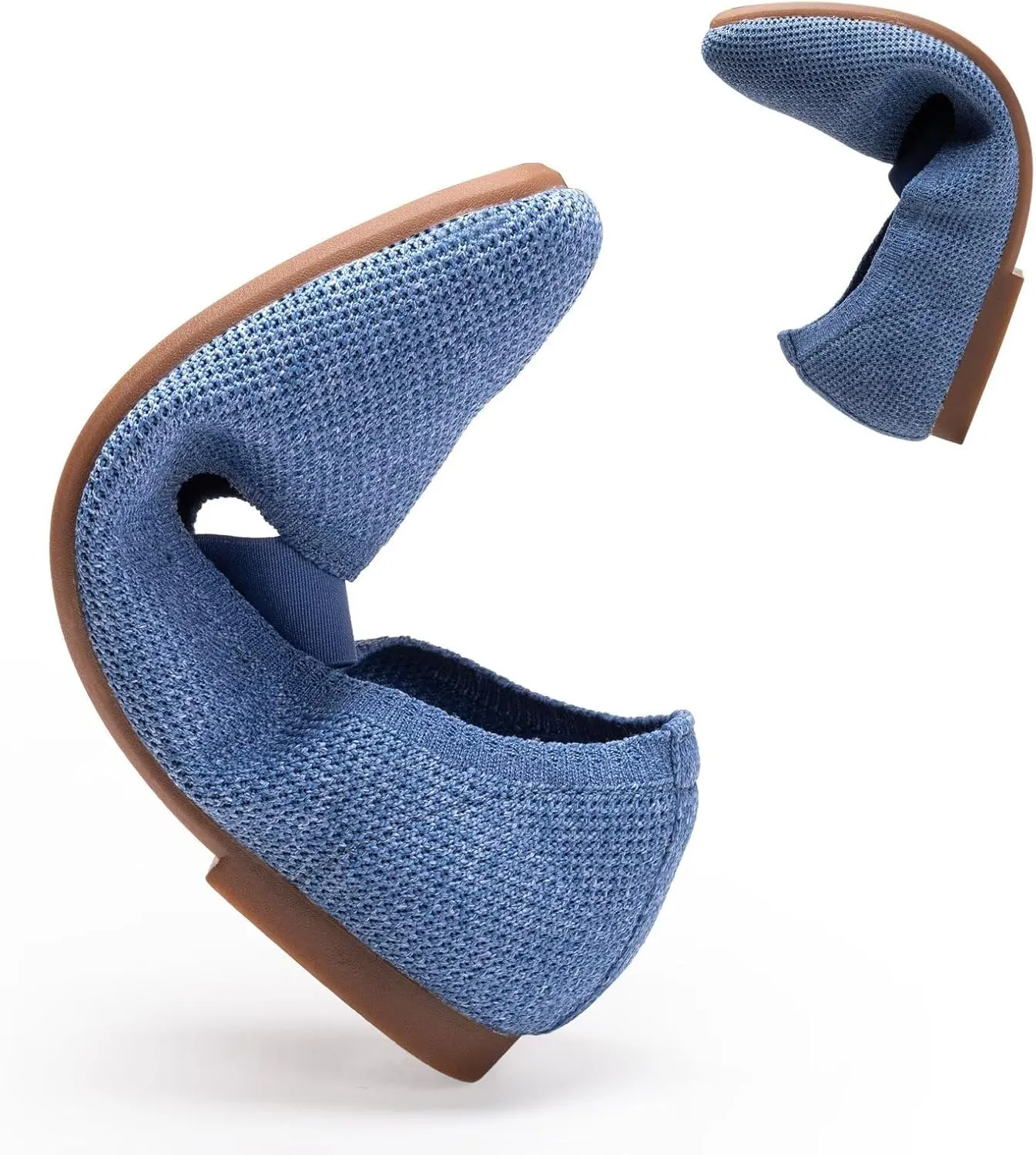 Frank Mully Women's Ballet Flats Slip on Casual Knitted Fabric Shoes Square-Toe Flats with Elastic Straps for Women