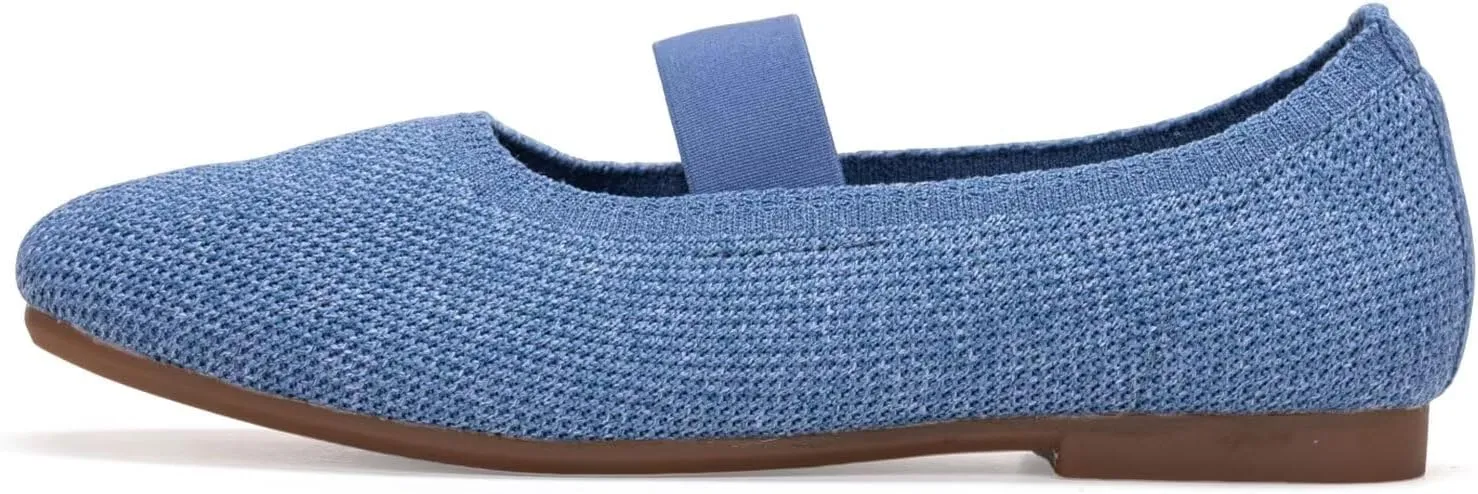Frank Mully Women's Ballet Flats Slip on Casual Knitted Fabric Shoes Square-Toe Flats with Elastic Straps for Women
