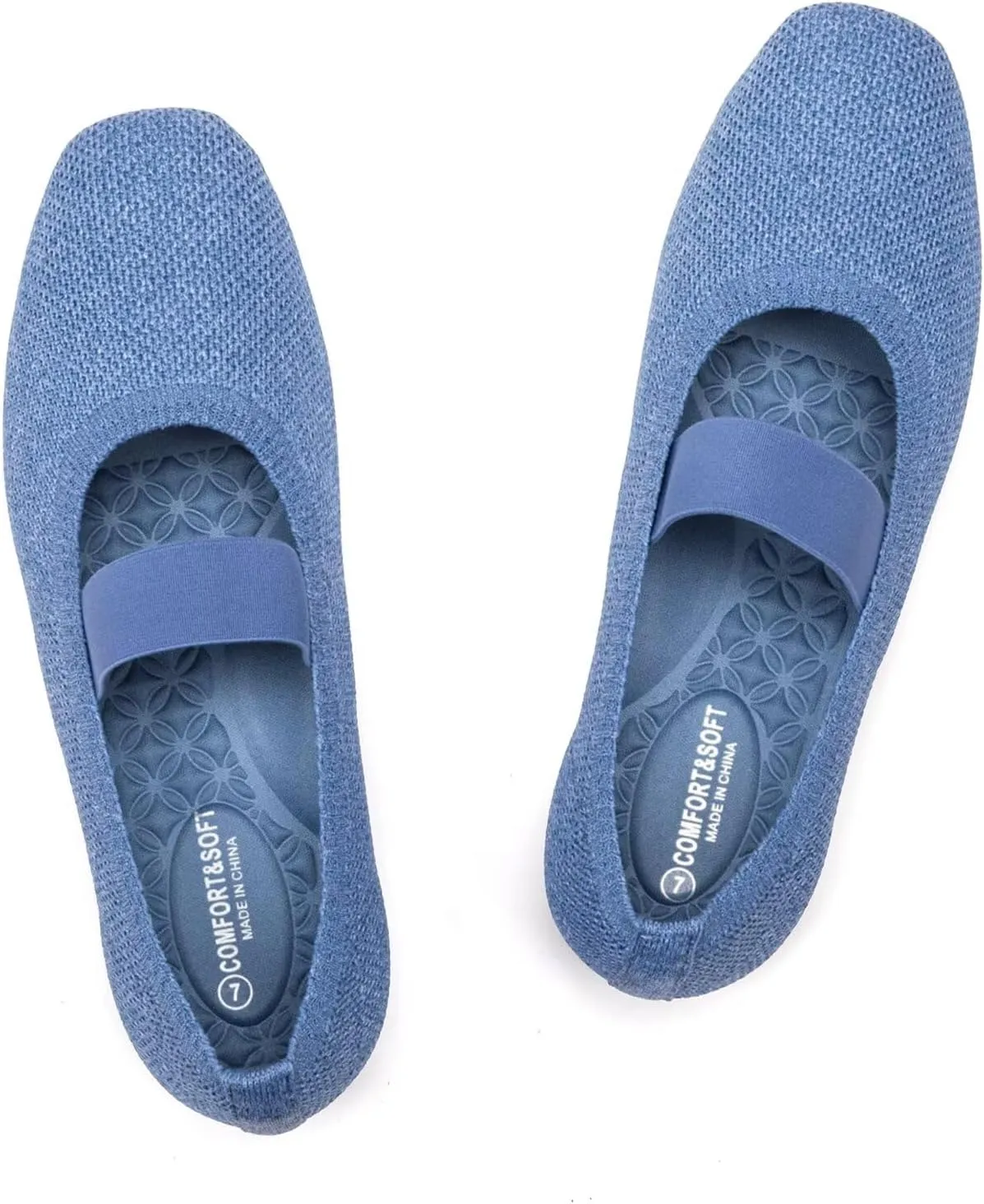 Frank Mully Women's Ballet Flats Slip on Casual Knitted Fabric Shoes Square-Toe Flats with Elastic Straps for Women