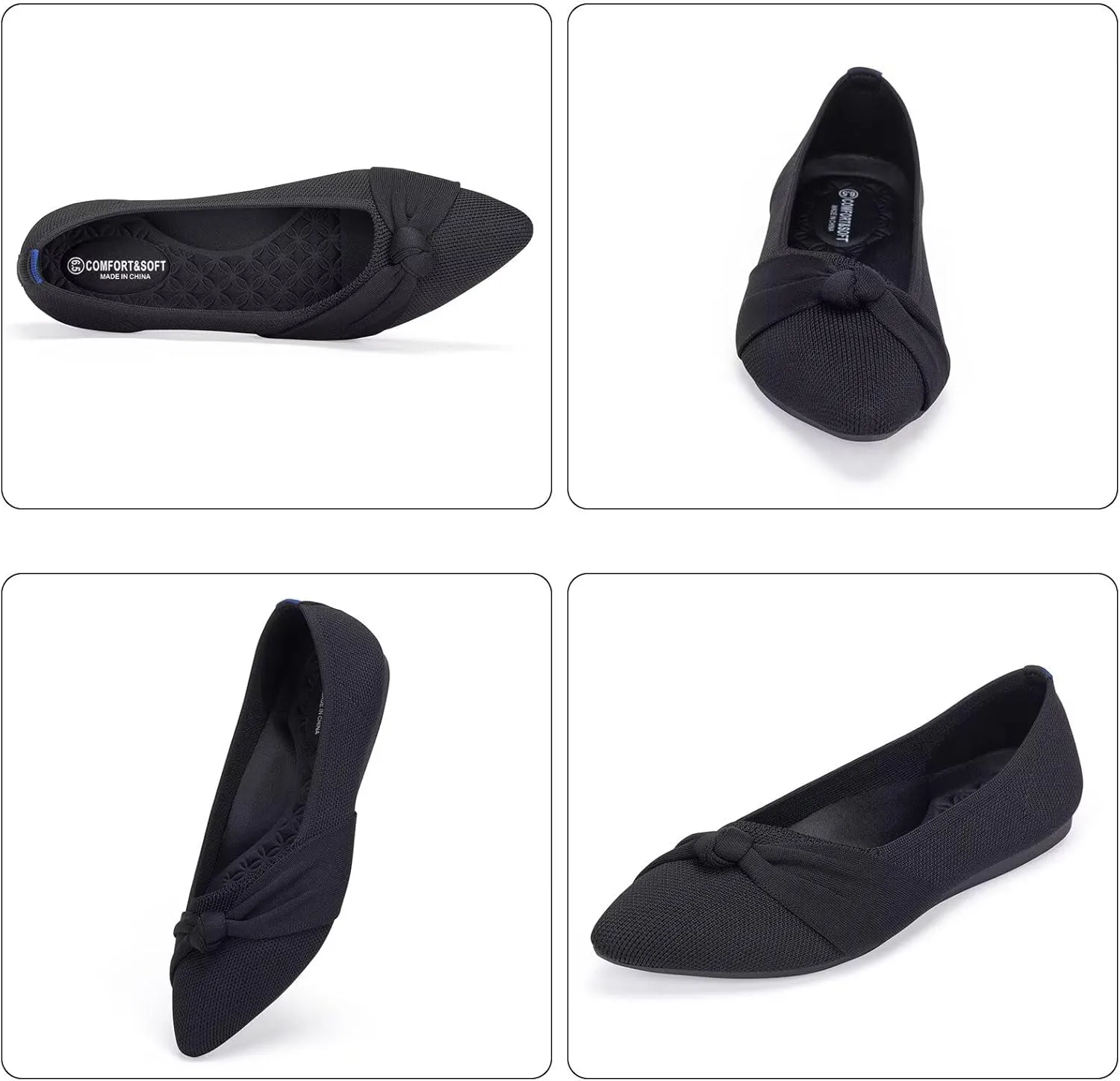 Frank Mully Womens Pointed Toe Flats Knit Dress Shoes Comfort Women Shoes Slip On Shoes for Woman Classic Softable Shoes Low Wedge