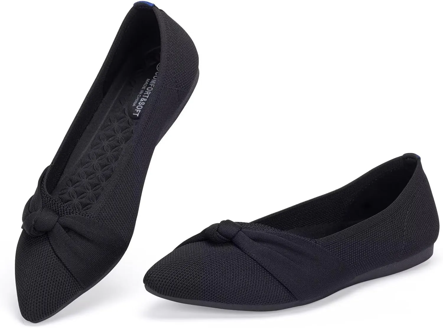 Frank Mully Womens Pointed Toe Flats Knit Dress Shoes Comfort Women Shoes Slip On Shoes for Woman Classic Softable Shoes Low Wedge