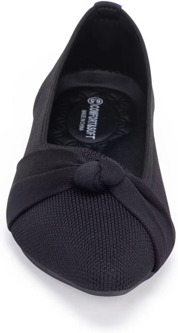 Frank Mully Womens Pointed Toe Flats Knit Dress Shoes Comfort Women Shoes Slip On Shoes for Woman Classic Softable Shoes Low Wedge