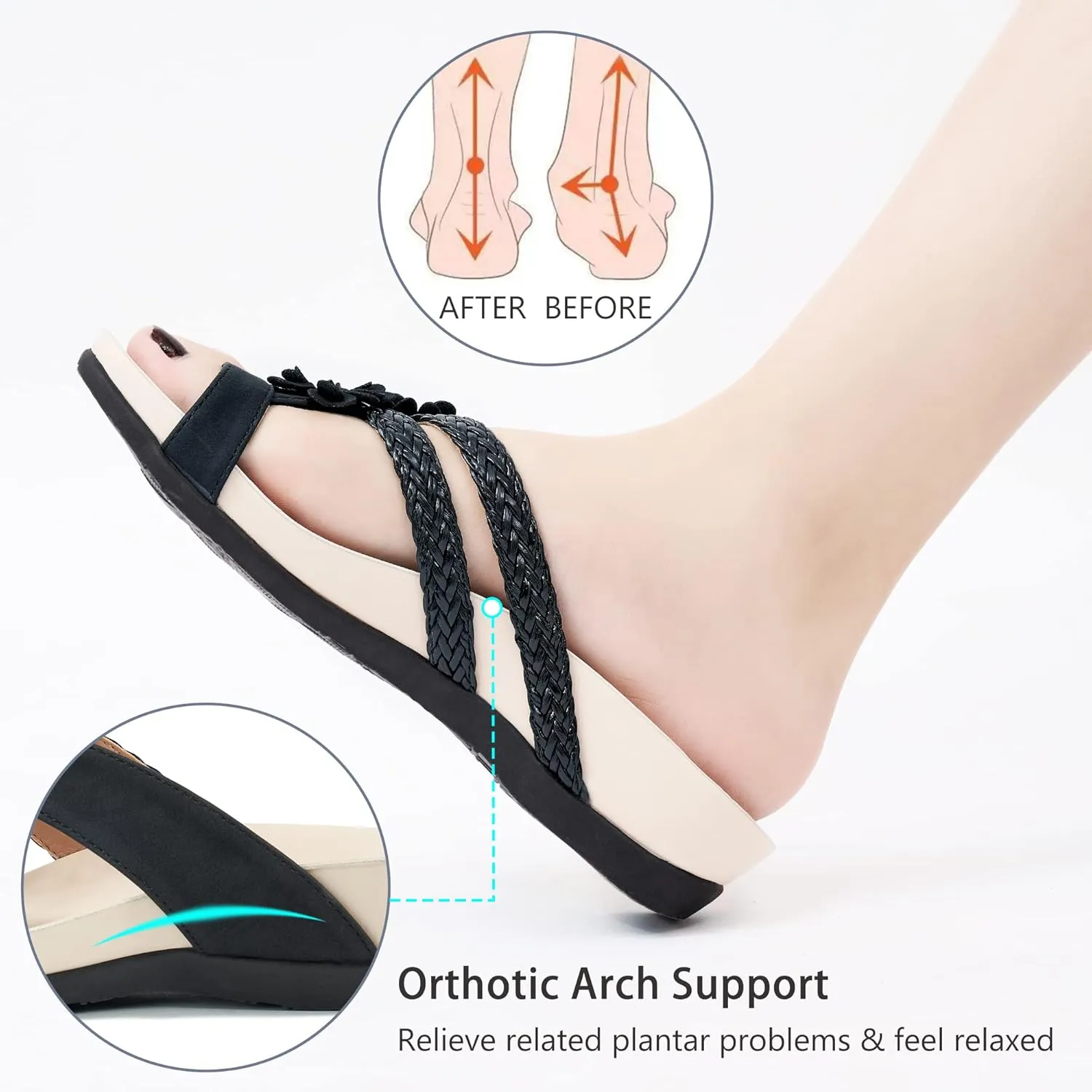FUDYNMALC Womens Orthotic Flips Flops Sandals Arch Support for Flat feet Orthopedic Slides Sandals Plantar Fasciitis Comfortable Walking Thong Sandals for Women