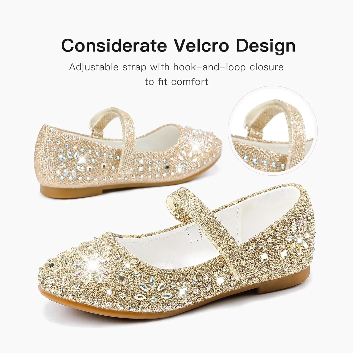 Furdeour Girls Dress Shoes Mary Jane Flower Wedding Party Bridesmaids Shoes Glitter Princess Ballet Flats for Kid Toddler