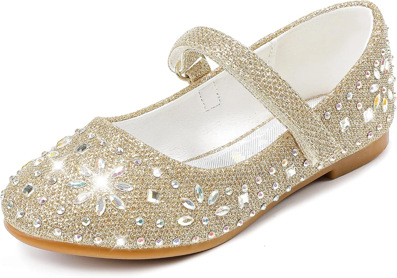 Furdeour Girls Dress Shoes Mary Jane Flower Wedding Party Bridesmaids Shoes Glitter Princess Ballet Flats for Kid Toddler