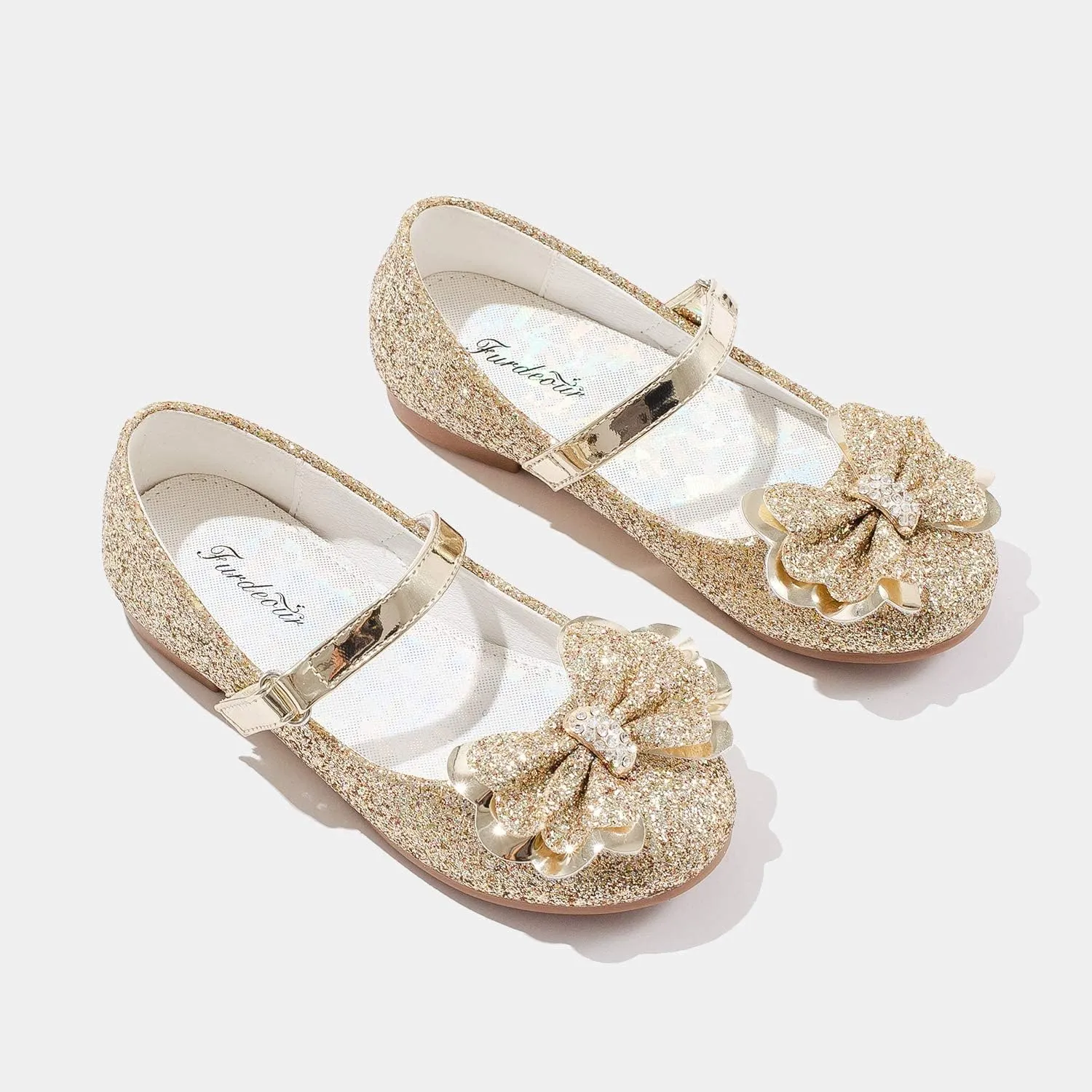 Furdeour Girls Dress Shoes Mary Jane Flower Wedding Party Bridesmaids Shoes Glitter Princess Ballet Flats for Kid Toddler