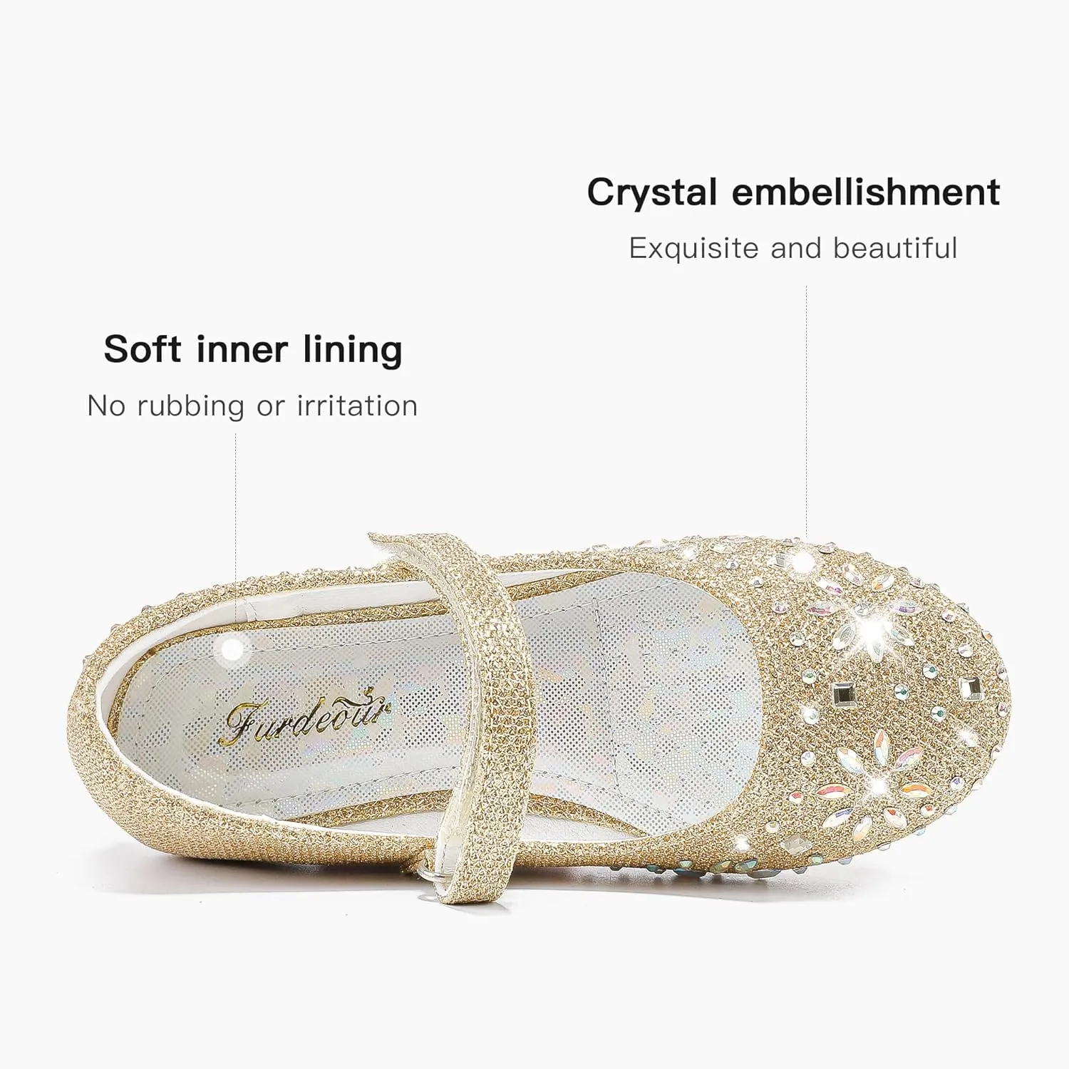 Furdeour Girls Dress Shoes Mary Jane Flower Wedding Party Bridesmaids Shoes Glitter Princess Ballet Flats for Kid Toddler