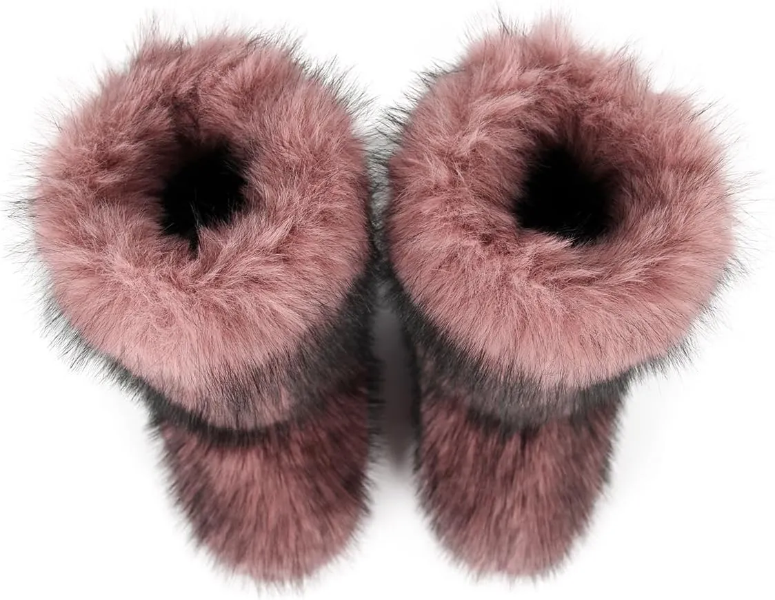 Furry Faux Fur Boots Women's Winter Shoes Woman Fluffy Warm Snow Boots Mid-Calf Comfortable Outdoor Flat