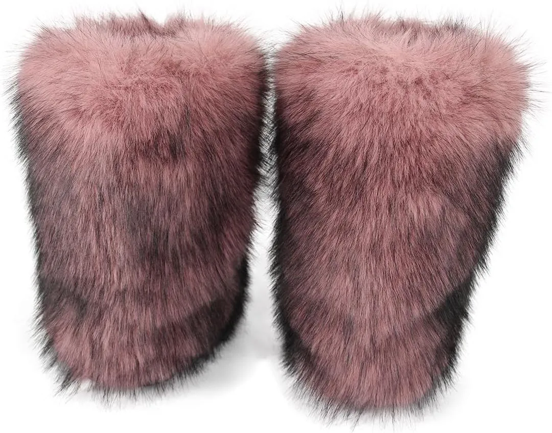 Furry Faux Fur Boots Women's Winter Shoes Woman Fluffy Warm Snow Boots Mid-Calf Comfortable Outdoor Flat