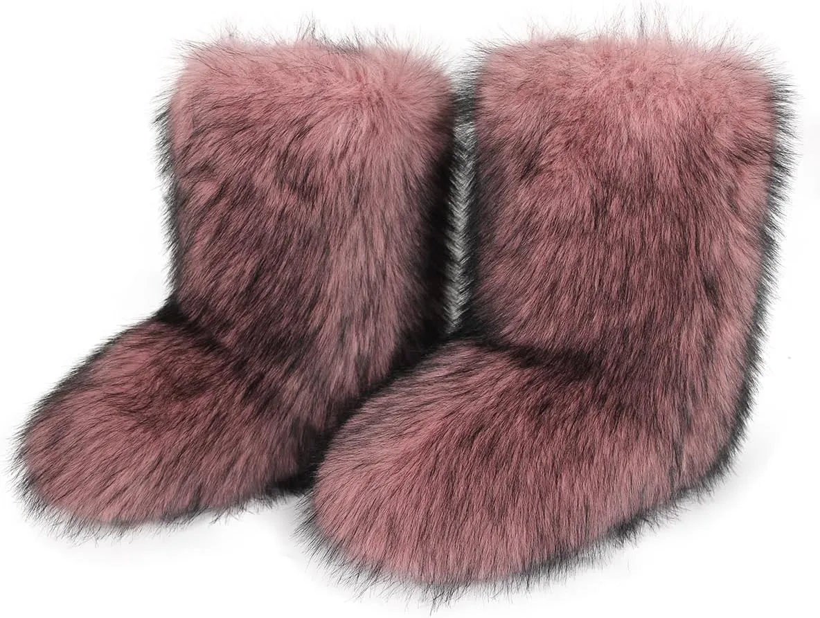 Furry Faux Fur Boots Women's Winter Shoes Woman Fluffy Warm Snow Boots Mid-Calf Comfortable Outdoor Flat