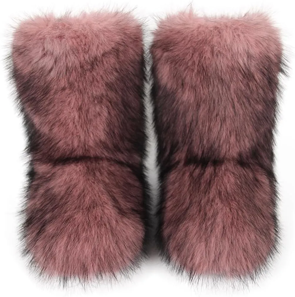 Furry Faux Fur Boots Women's Winter Shoes Woman Fluffy Warm Snow Boots Mid-Calf Comfortable Outdoor Flat