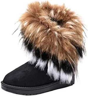 Gaorui women winter warm high long snow Ankle boots faux fox rabbit fur tassel shoes