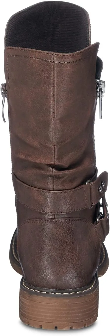 GC Shoes Womens Booties, Fold Over Faux Fur Ankle Boots or Zip Up Fashion Biker Booties for Women, Warm Low Heel Comfort Walking Motorcycle Boot