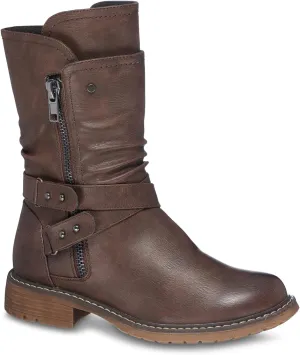 GC Shoes Womens Booties, Fold Over Faux Fur Ankle Boots or Zip Up Fashion Biker Booties for Women, Warm Low Heel Comfort Walking Motorcycle Boot