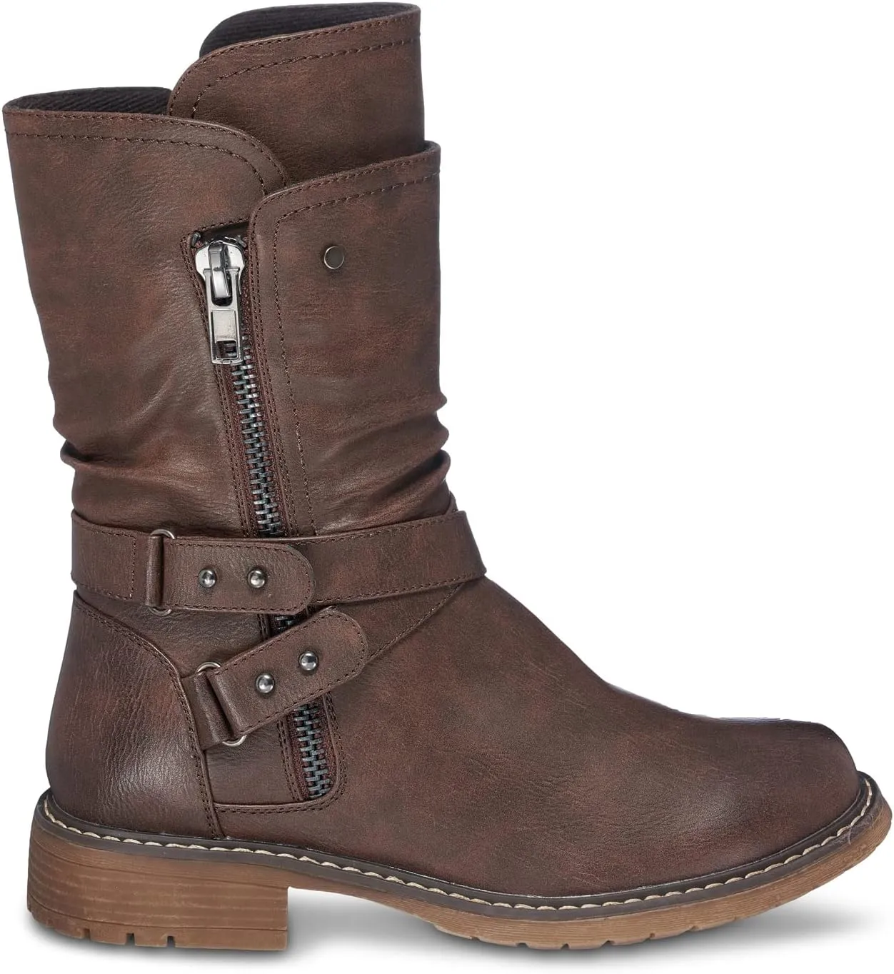 GC Shoes Womens Booties, Fold Over Faux Fur Ankle Boots or Zip Up Fashion Biker Booties for Women, Warm Low Heel Comfort Walking Motorcycle Boot