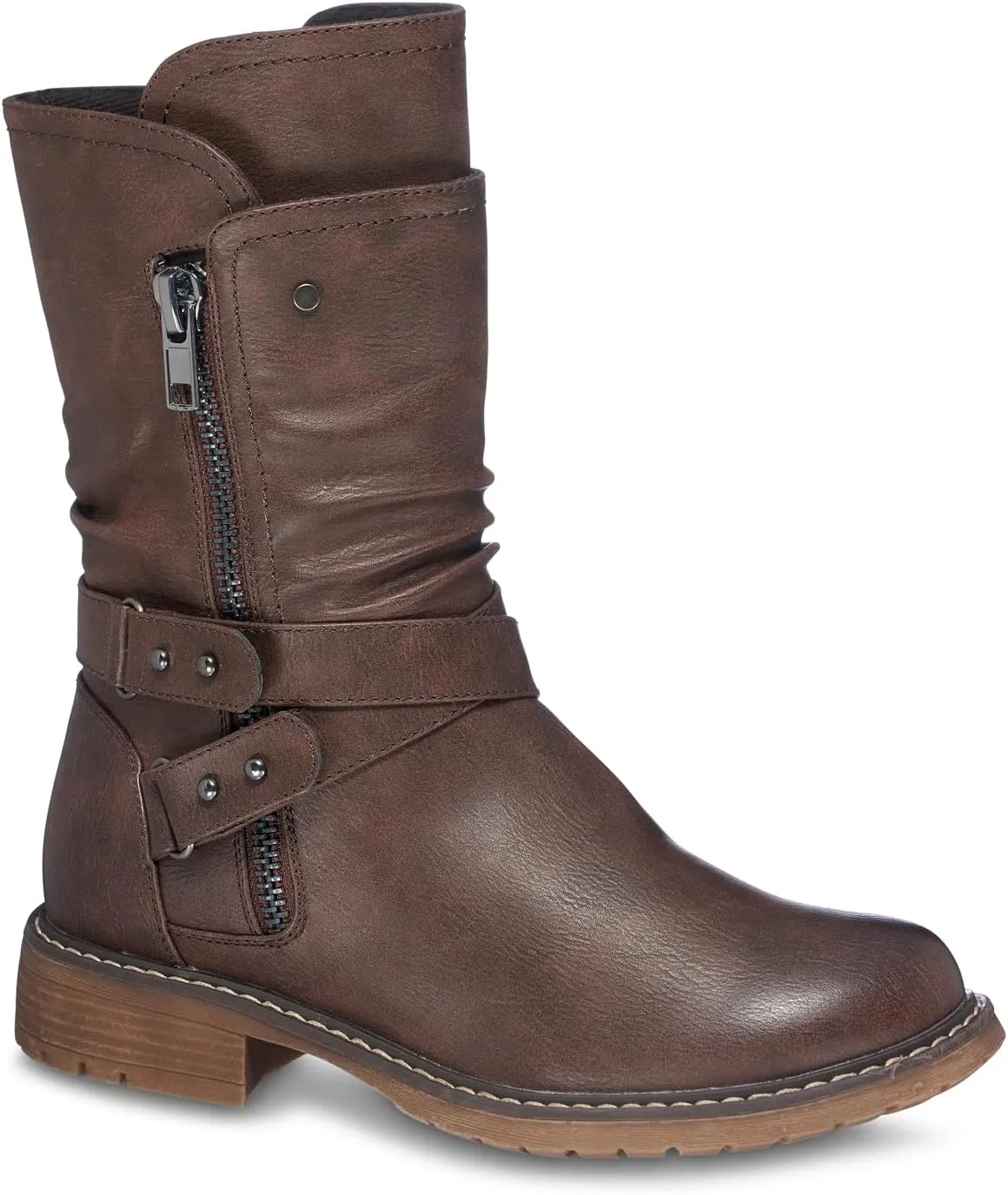 GC Shoes Womens Booties, Fold Over Faux Fur Ankle Boots or Zip Up Fashion Biker Booties for Women, Warm Low Heel Comfort Walking Motorcycle Boot