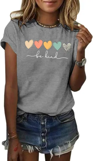 GEMLON Graphic T-Shirts for Women Loose Print Short Sleeve Tops Summer Casual Tees Shirt