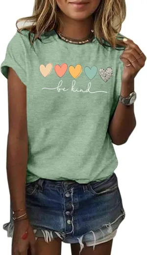 GEMLON Graphic T-Shirts for Women Loose Print Short Sleeve Tops Summer Casual Tees Shirt