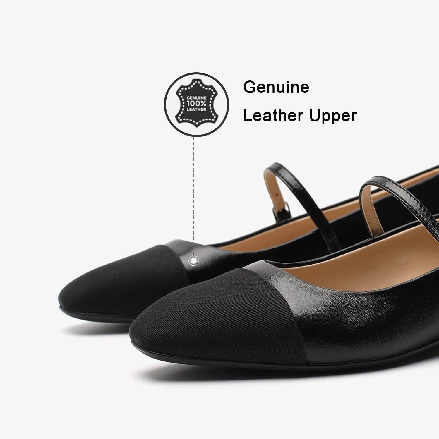 Genuine Leather Mary Jane Shoes Women Comfortable Casual Dressy Flats with Memory Latex Insole Adjustable Straps Comfort Mary Janes Flats