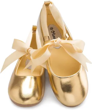 Girls Adorable Ballerina Mary Jane Flats Ribbon Tie Shoes