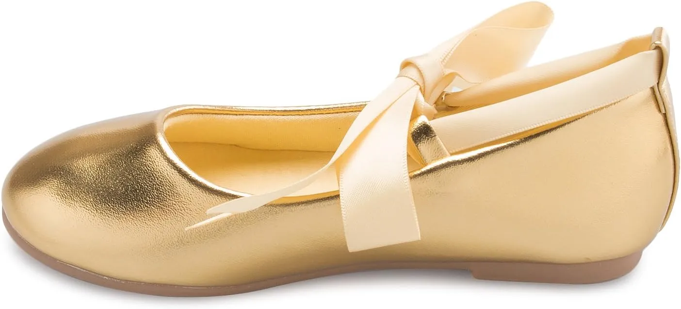 Girls Adorable Ballerina Mary Jane Flats Ribbon Tie Shoes