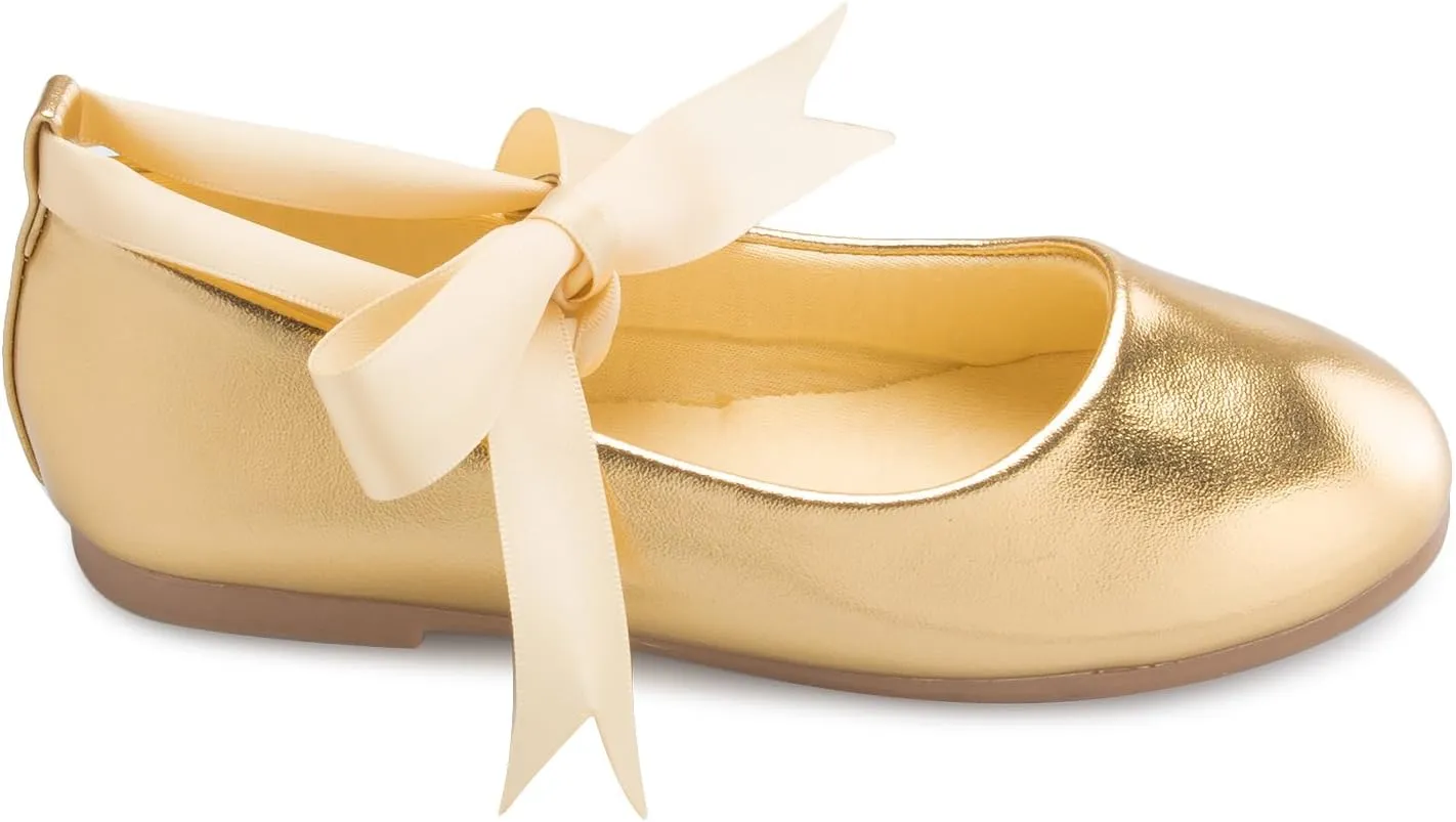 Girls Adorable Ballerina Mary Jane Flats Ribbon Tie Shoes