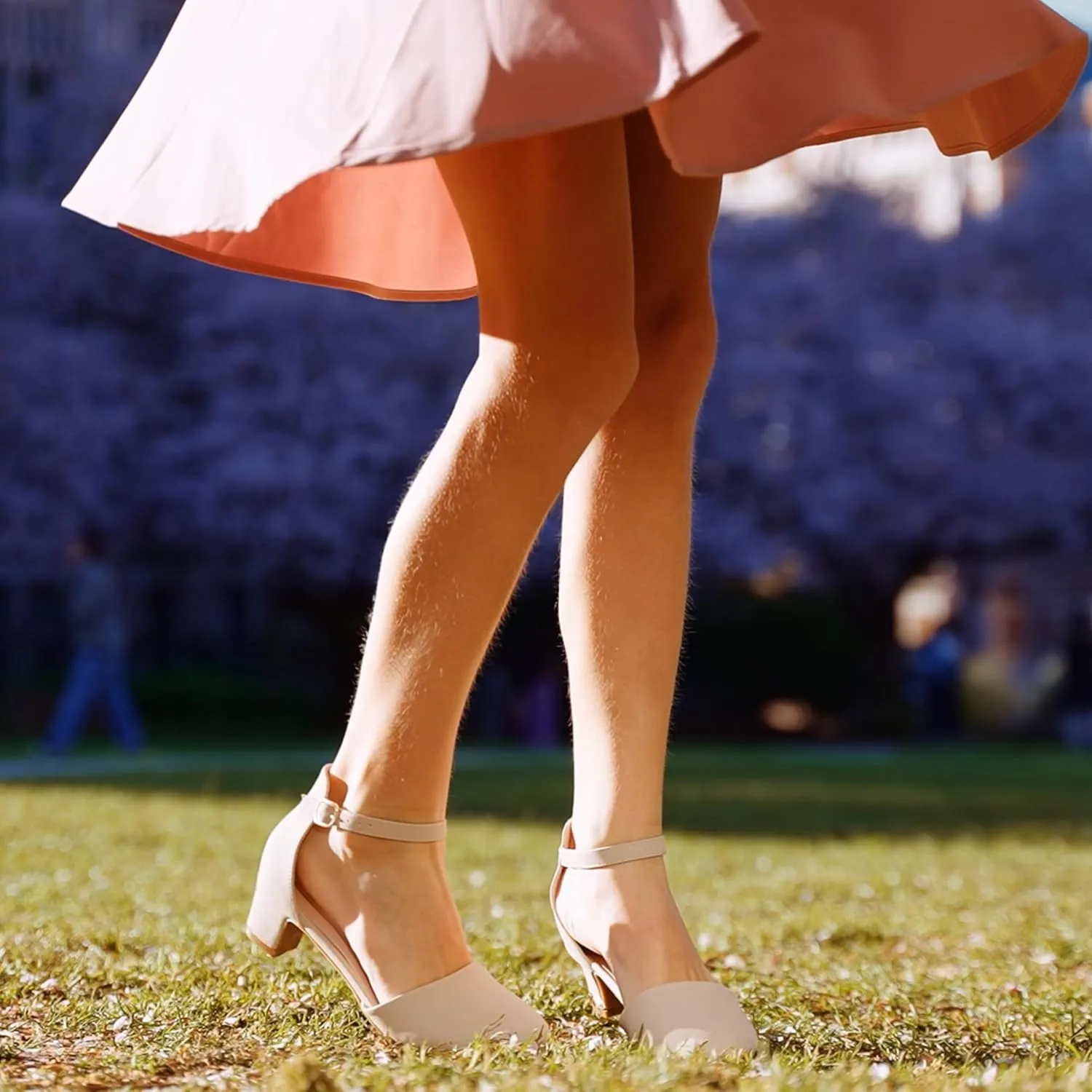 Girls Dress Shoes Closed Toe Chunky High Heels Ankle Strap Wedding Party Pump Shoes