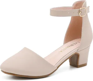Girls Dress Shoes Closed Toe Chunky High Heels Ankle Strap Wedding Party Pump Shoes