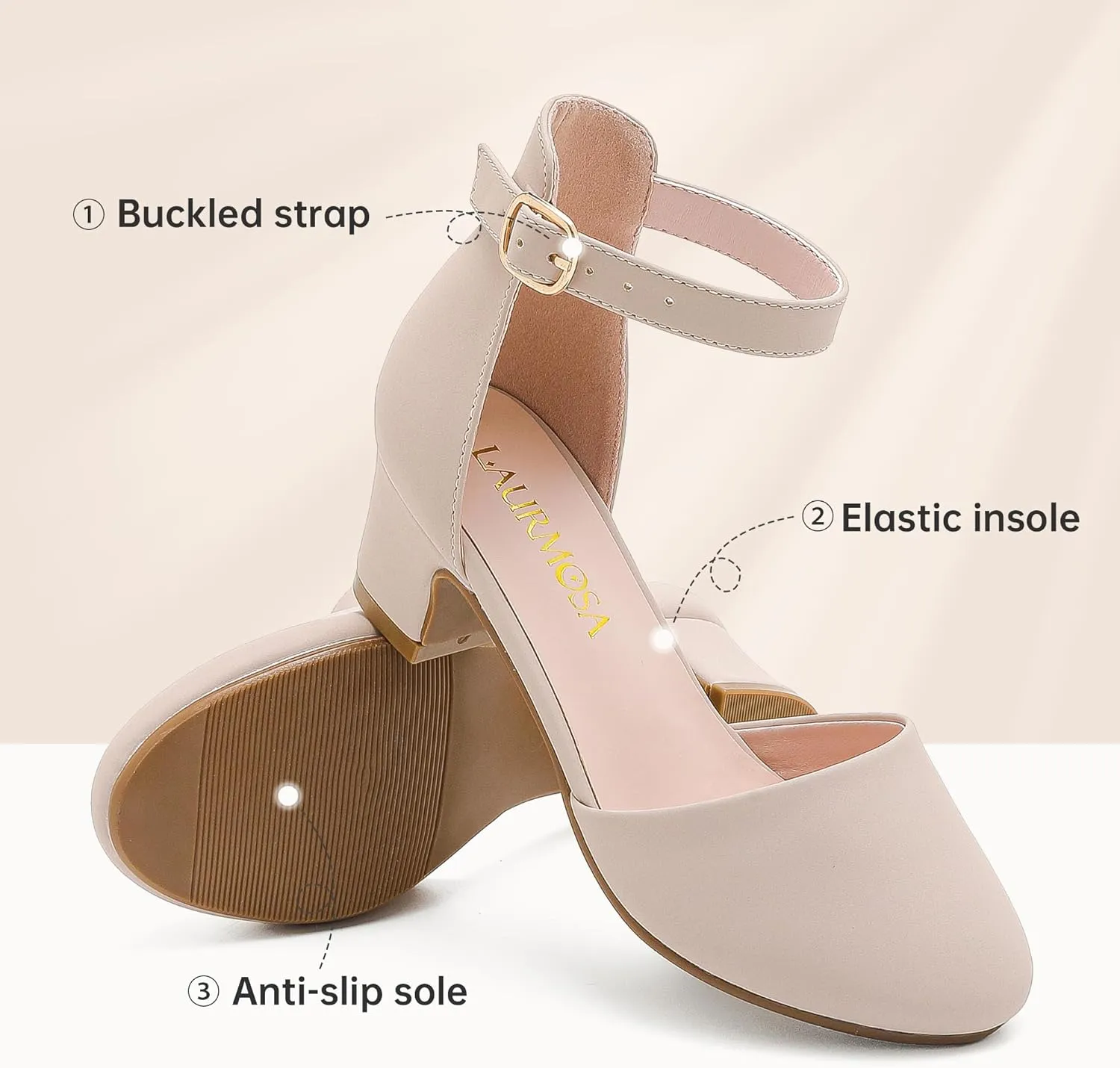 Girls Dress Shoes Closed Toe Chunky High Heels Ankle Strap Wedding Party Pump Shoes