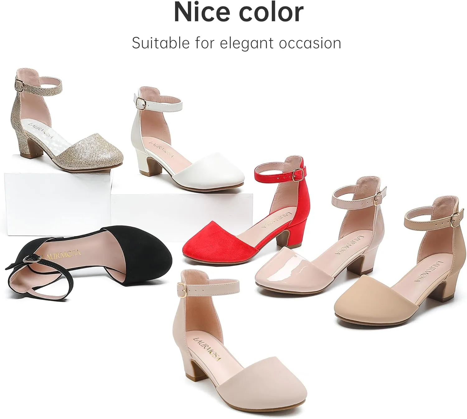Girls Dress Shoes Closed Toe Chunky High Heels Ankle Strap Wedding Party Pump Shoes