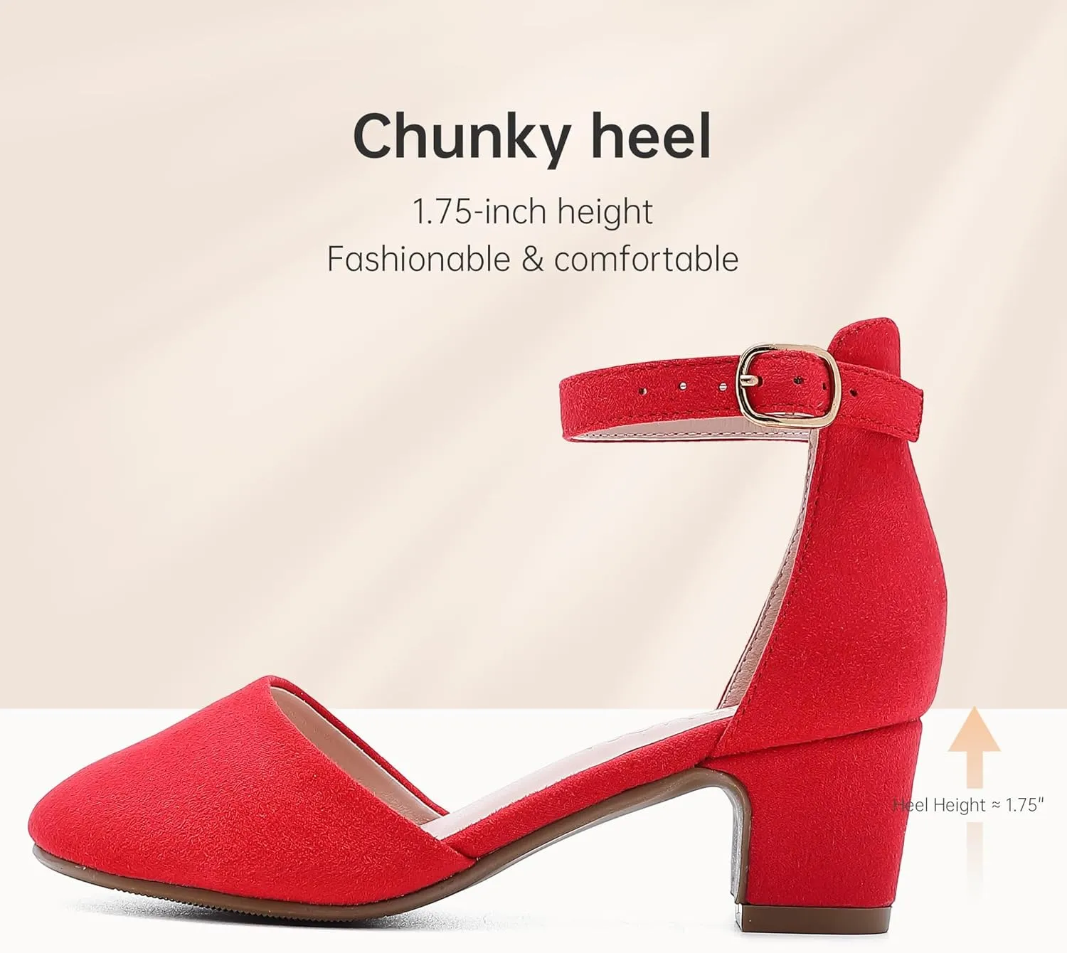 Girls Dress Shoes Closed Toe Chunky High Heels Ankle Strap Wedding Party Pump Shoes