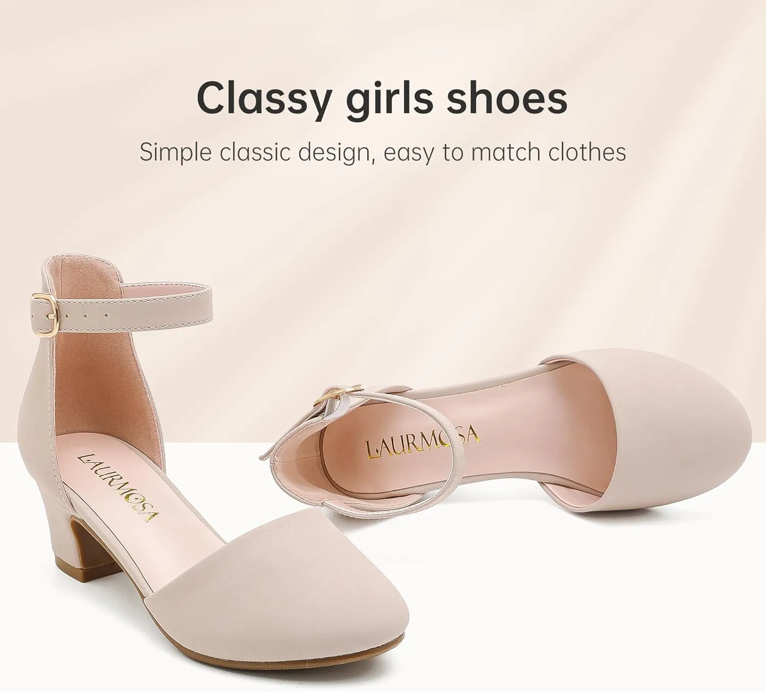 Girls Dress Shoes Closed Toe Chunky High Heels Ankle Strap Wedding Party Pump Shoes