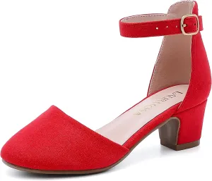Girls Dress Shoes Closed Toe Chunky High Heels Ankle Strap Wedding Party Pump Shoes