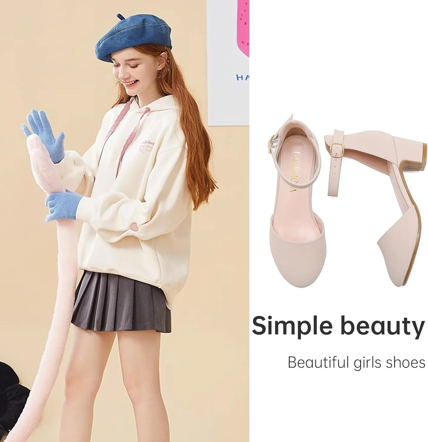 Girls Dress Shoes Closed Toe Chunky High Heels Ankle Strap Wedding Party Pump Shoes