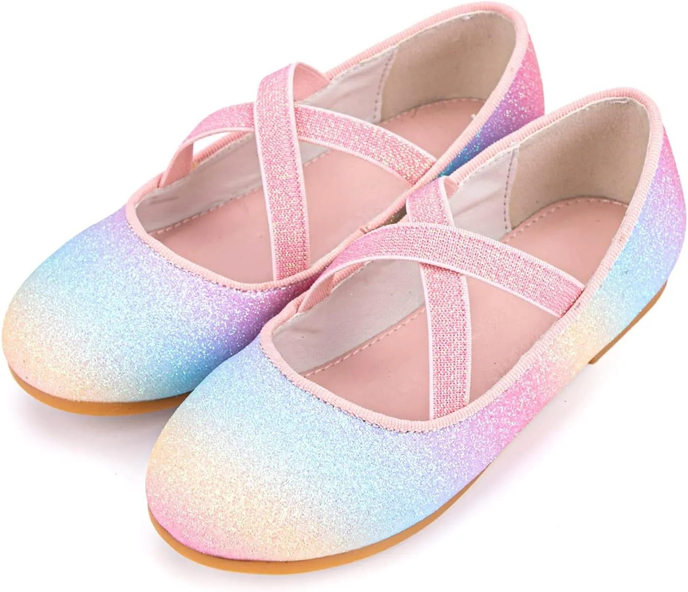 Girls Glitter Ballerina Dress Shoes Mary Jane Ballet Flats for Girls Wedding Party Back to School with Elastic Strap